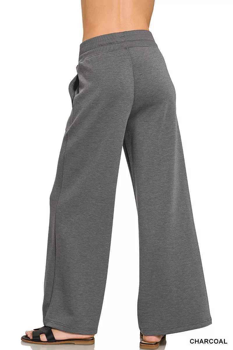 Charcoal Scuba Collared Short Sleeve Pullover & Center Seam Pants Set | Zenana