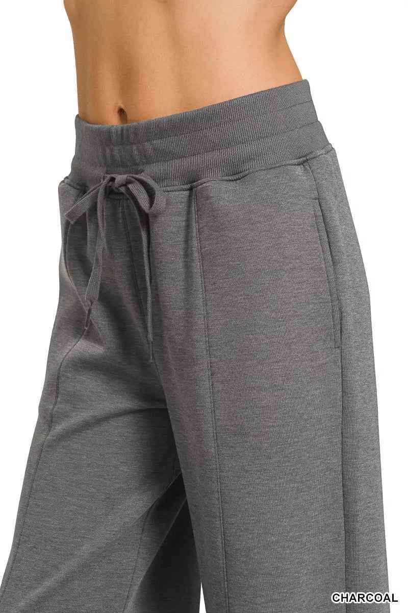 Charcoal Scuba Collared Short Sleeve Pullover & Center Seam Pants Set | Zenana
