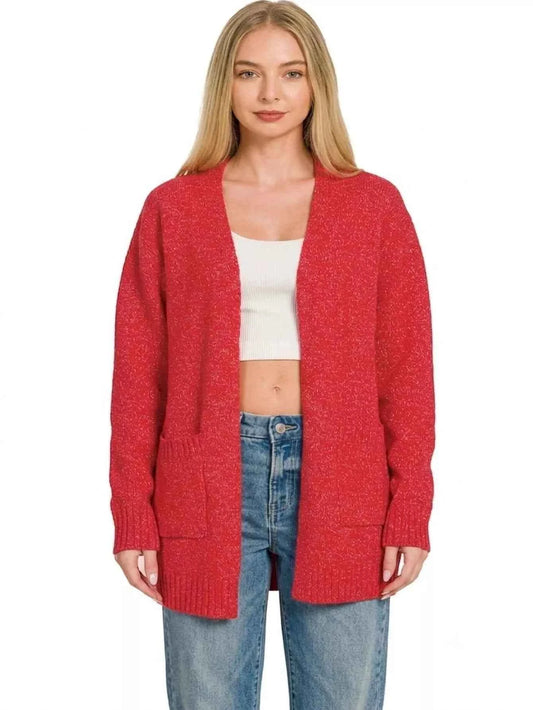 Ruby Red Open Front Sweater Cardigan by Zenana