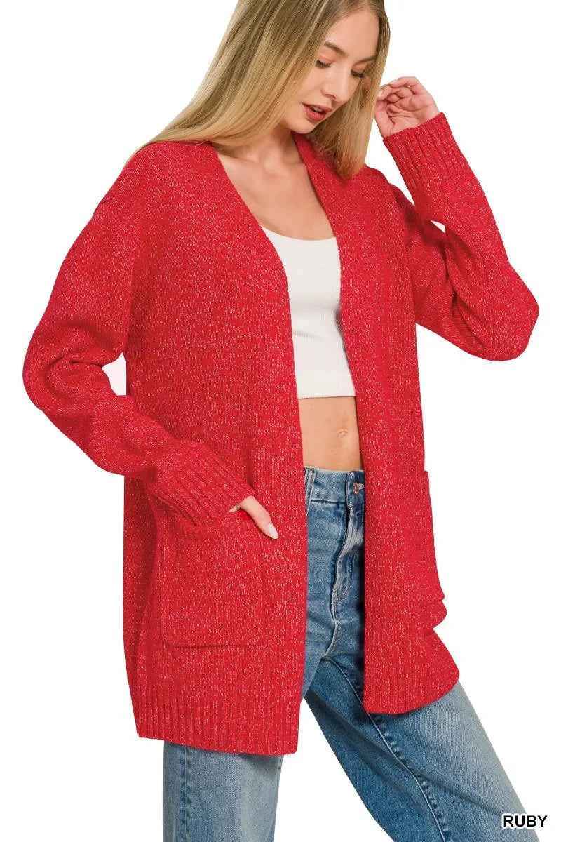 Ruby Red Open Front Sweater Cardigan by Zenana