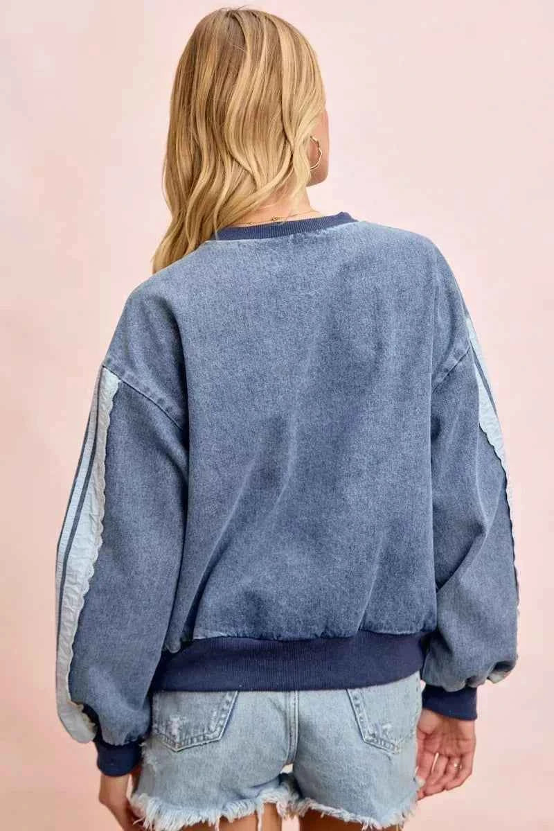 Washed Denim Lace Contrast Sided Sweatshirt by BiBi