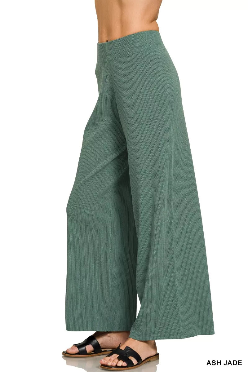 Ash Jade Ribbed Viscose Sweater Top & Pants Set by Zenana