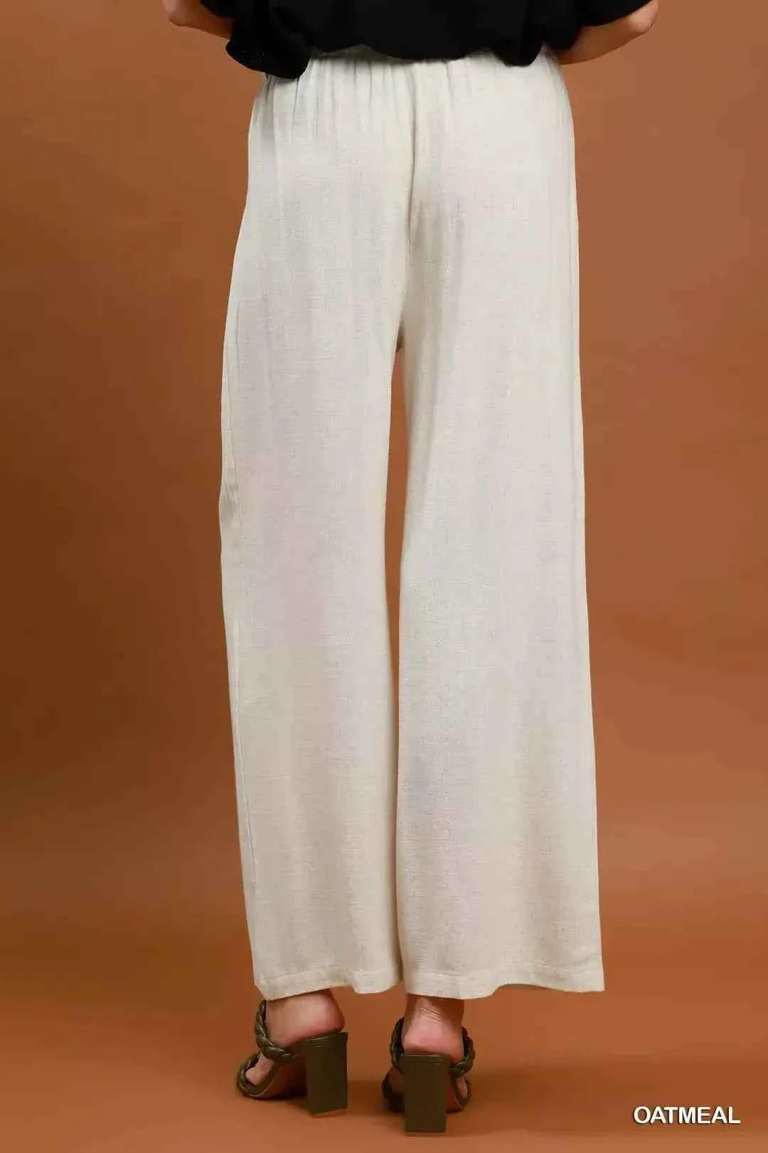 Oatmeal High Waist Linen Blend Wide Leg Trousers by Umgee