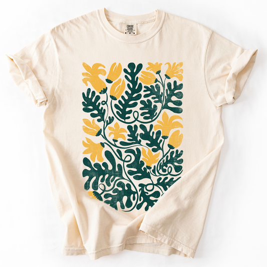 Yellow Floral Leaf Botanical, Vintage Boho, Nature, Comfort Colors T-Shirt