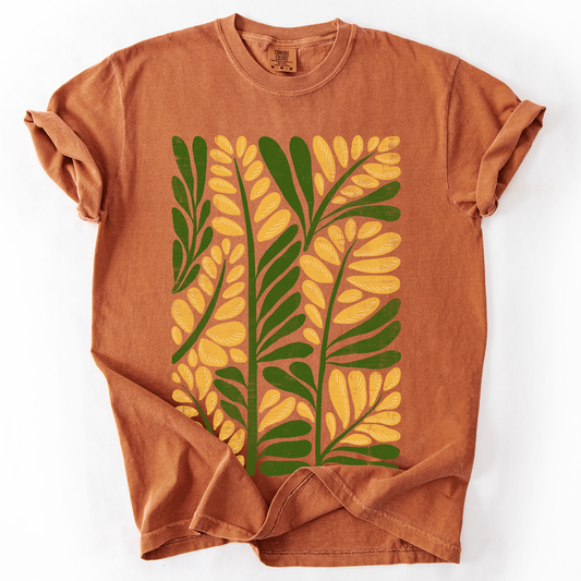 Yellow Leaf Botanical Pattern, Vintage Boho, Nature, Comfort Colors T-Shirt