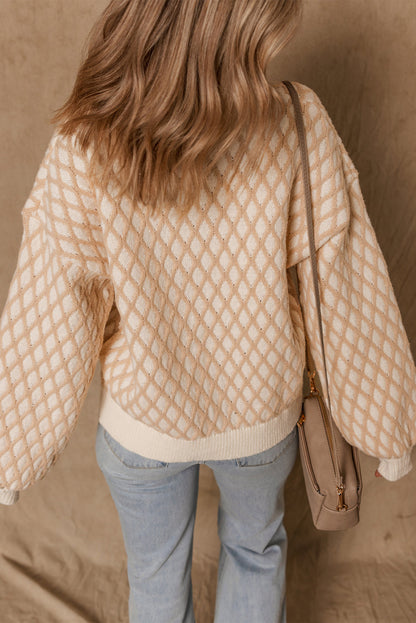 Rhombus Textured Knit Sweater