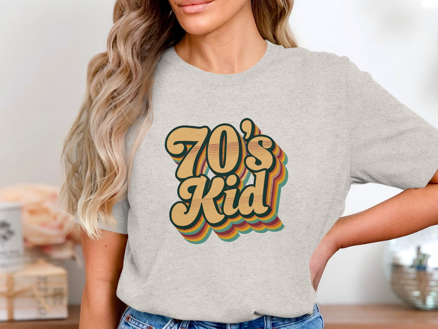 Retro Style 70s Kid With Colorful Layers T-Shirt