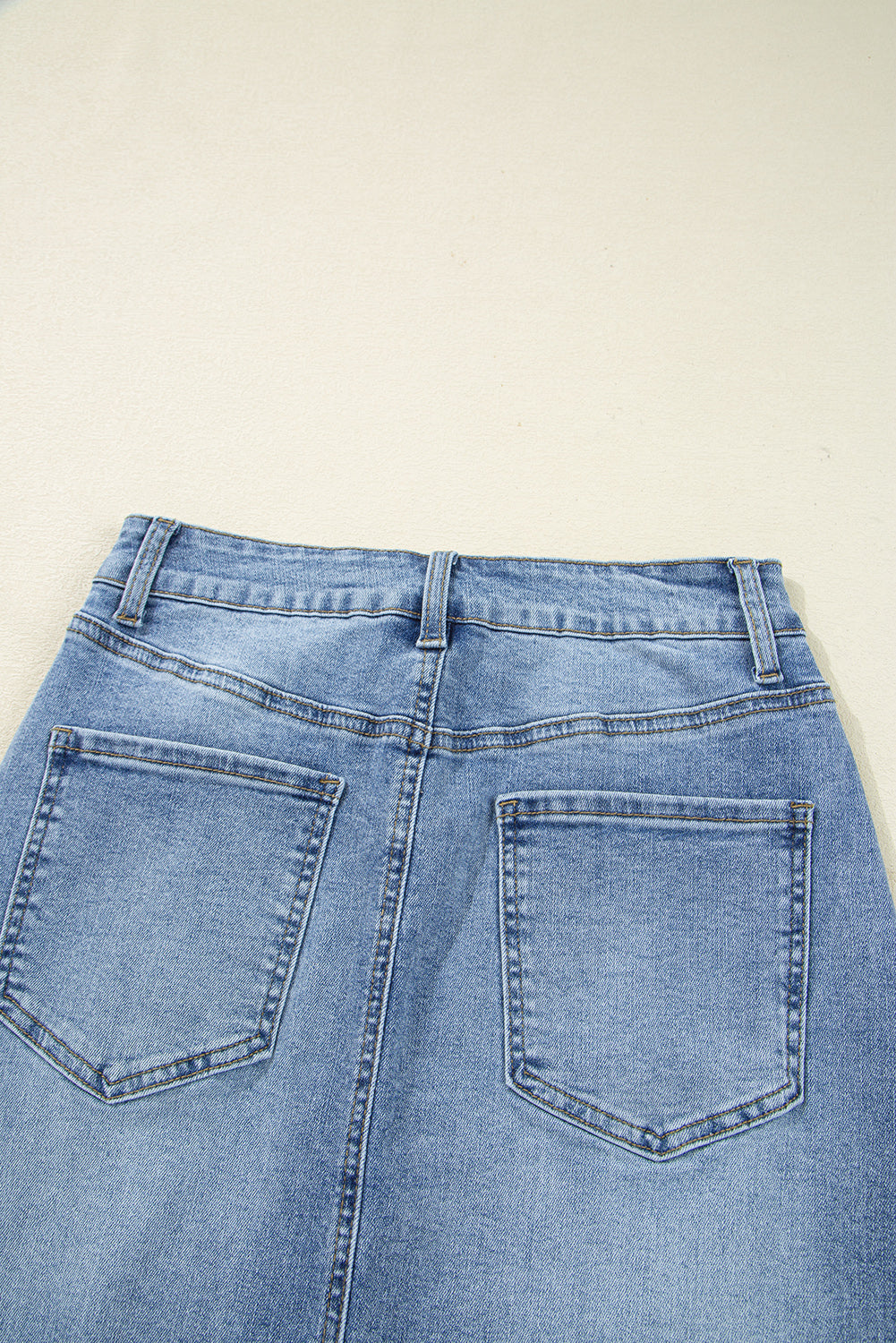 Myosotis Distressed Hem Denim Midi Skirt Irregular Look