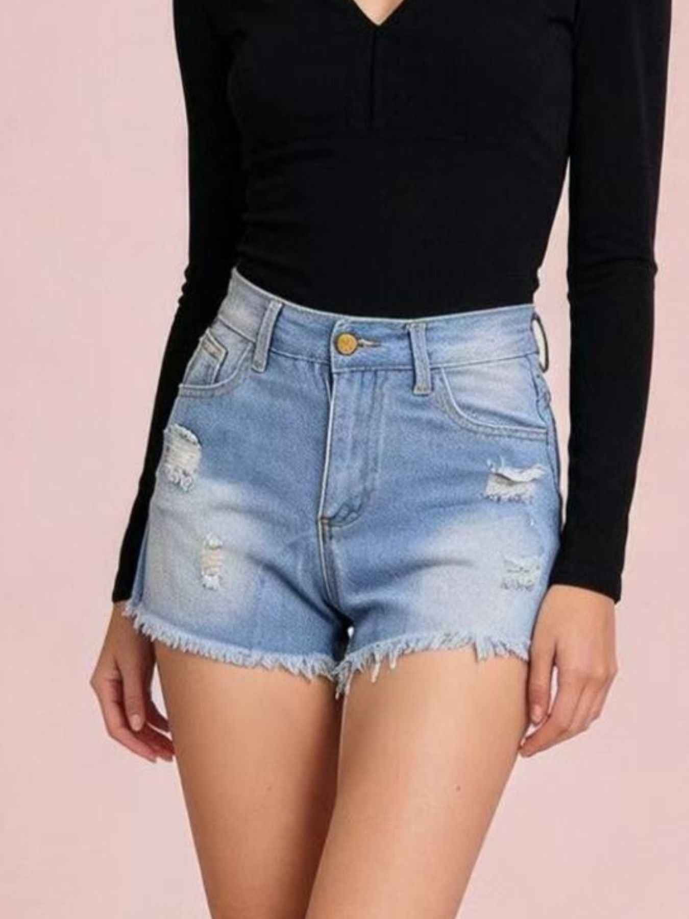 Distressed Frayed Hem Denim Shorts
