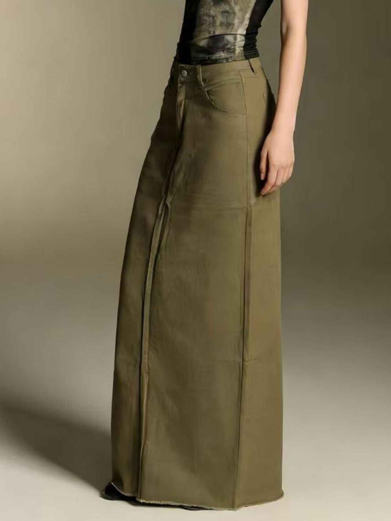 Raw Hem Maxi Denim Skirt