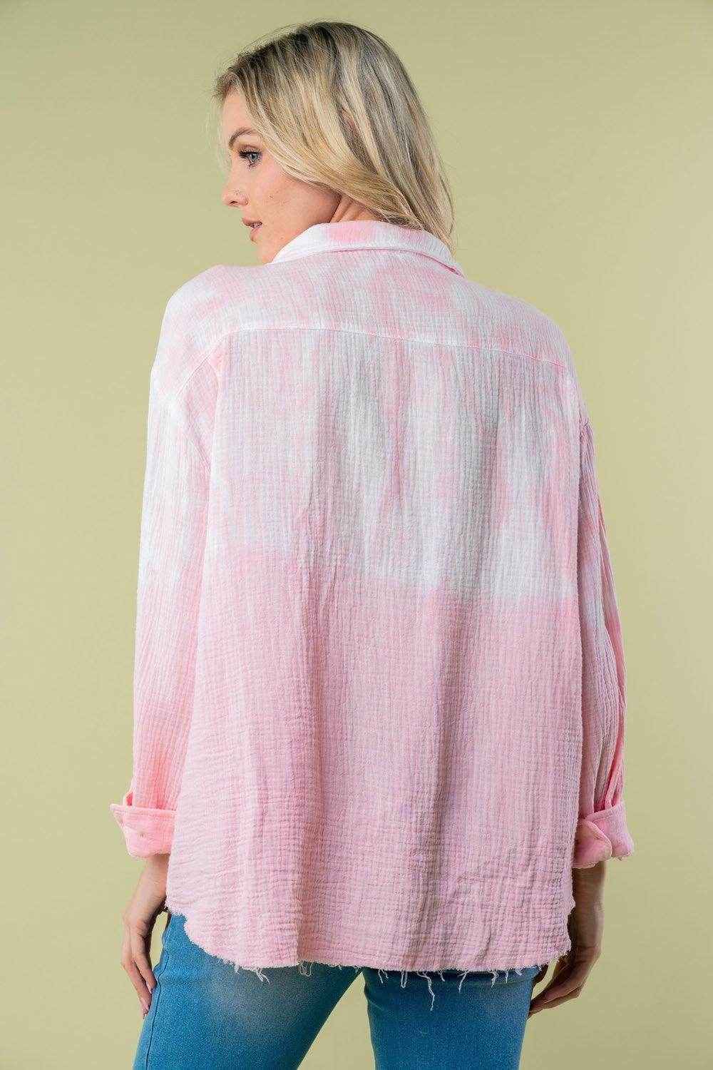 White Birch Full Size Long Sleeve Tie Dye Shirt for Women