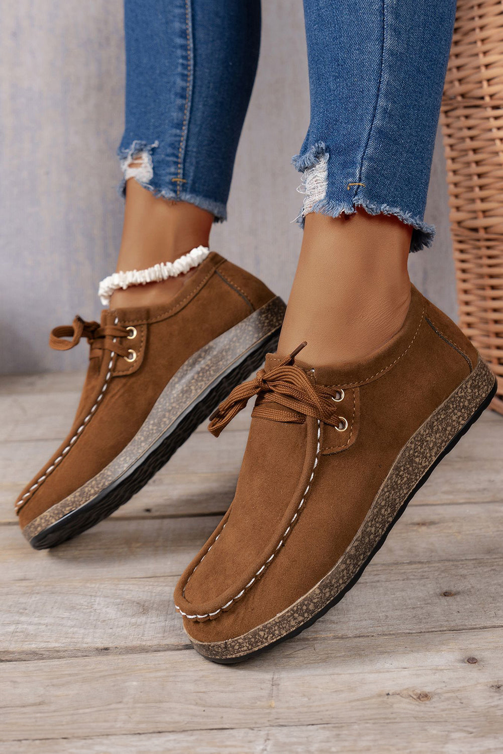 Coffee Suede Lace Up Casual Shoes For Everyday Style