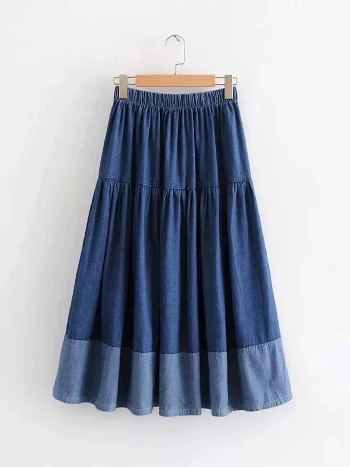 Tiered Denim Midi Skirt