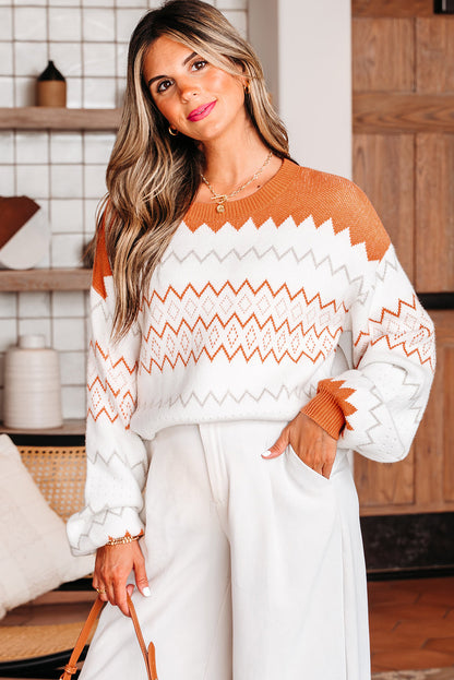 Zigzag Knitted Pullover Sweater