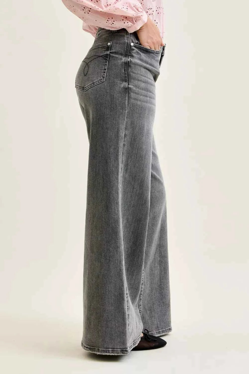 Judy Blue Mid Rise Palazzo Split Back Yoke