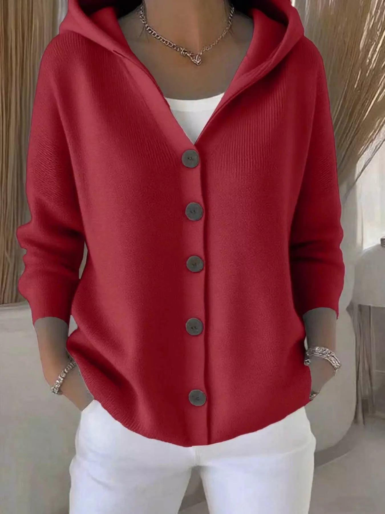 Full Size Hooded Button-Front Soft Knit Cardigan Plus Size