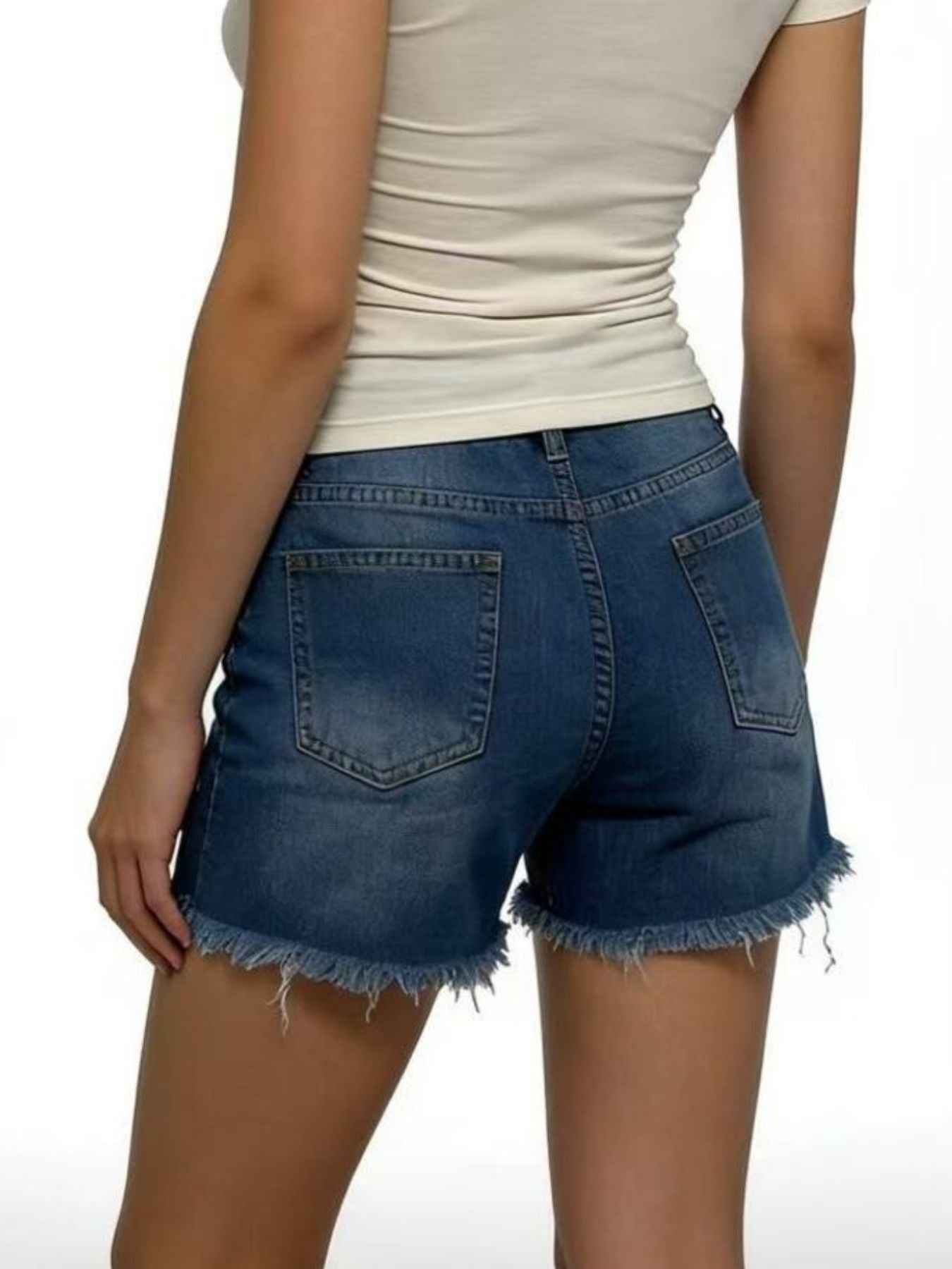 Distressed Frayed Hem Denim Shorts