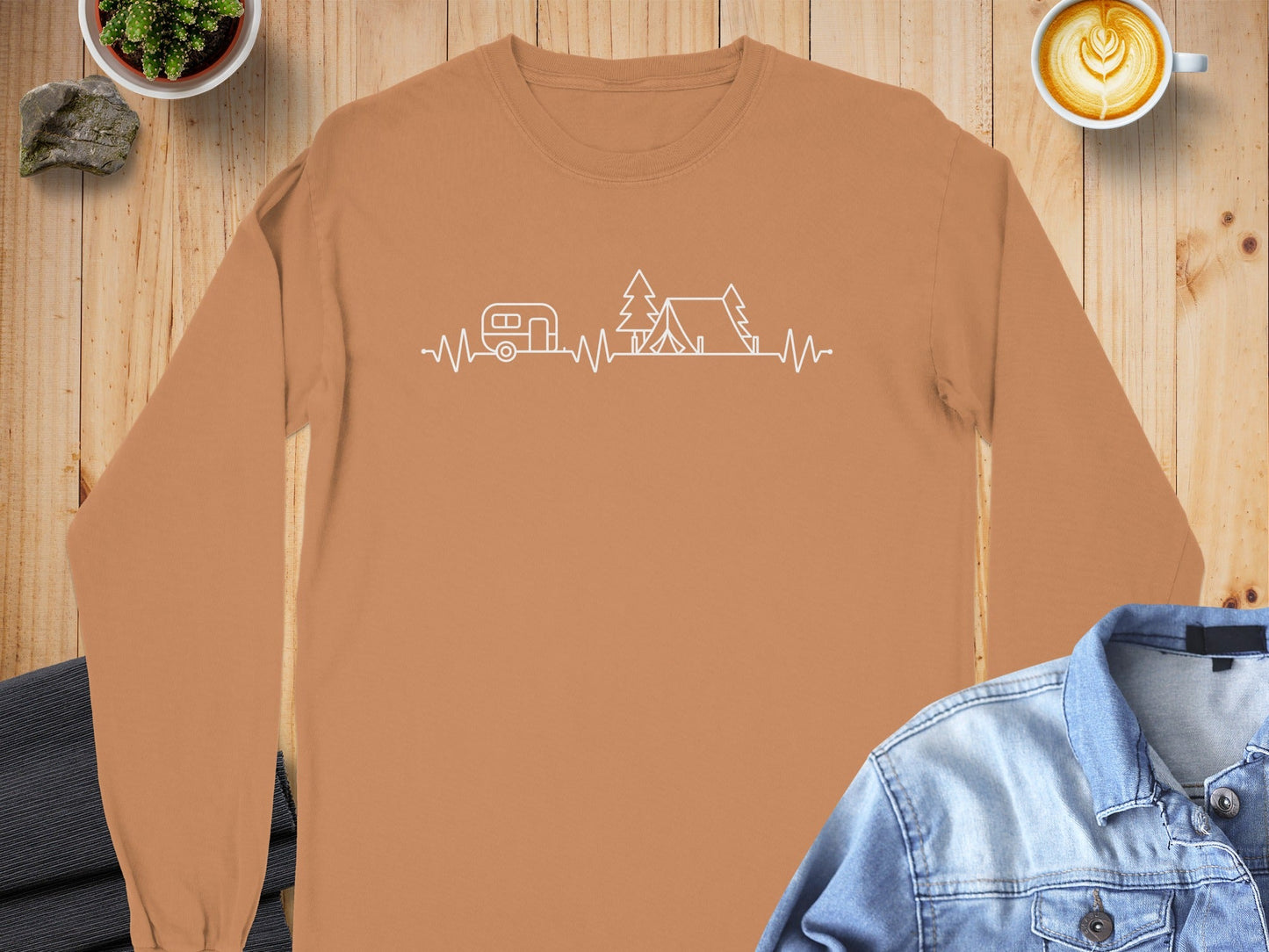 Camping Heartbeat Caravan Tent Adventure Time Long Sleeve T-Shirt