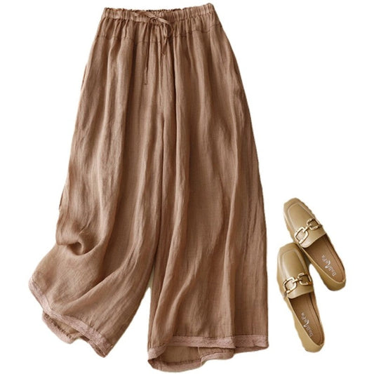 Wide Leg Cotton and Linen Pants in Solid Colors