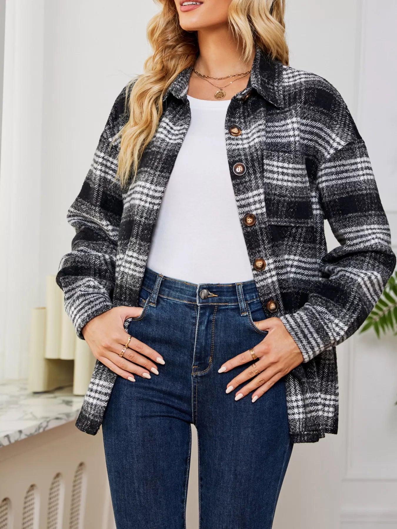 Plaid Button Up Long Sleeve Shacket