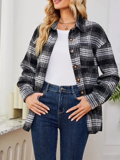 Plaid Button Up Long Sleeve Shacket