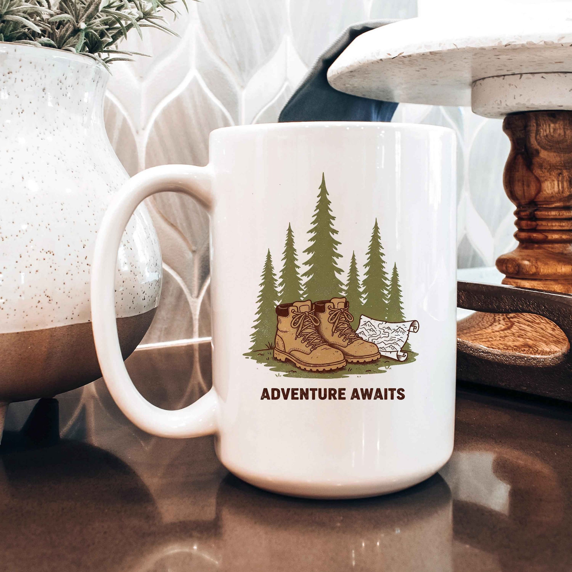 Adventure Mug – Rustic Hiking Coffee Cup | Camping Ceramic Mug, Outdoor Lover Gift