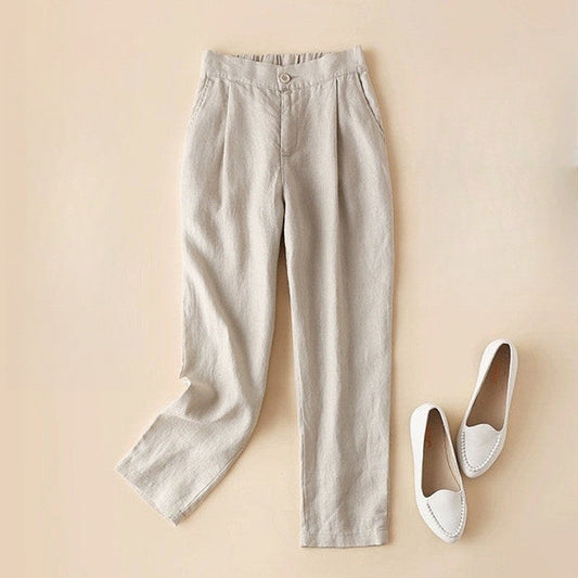 High-Waisted Relaxed Linen and Cotton Blend Cropped Pants