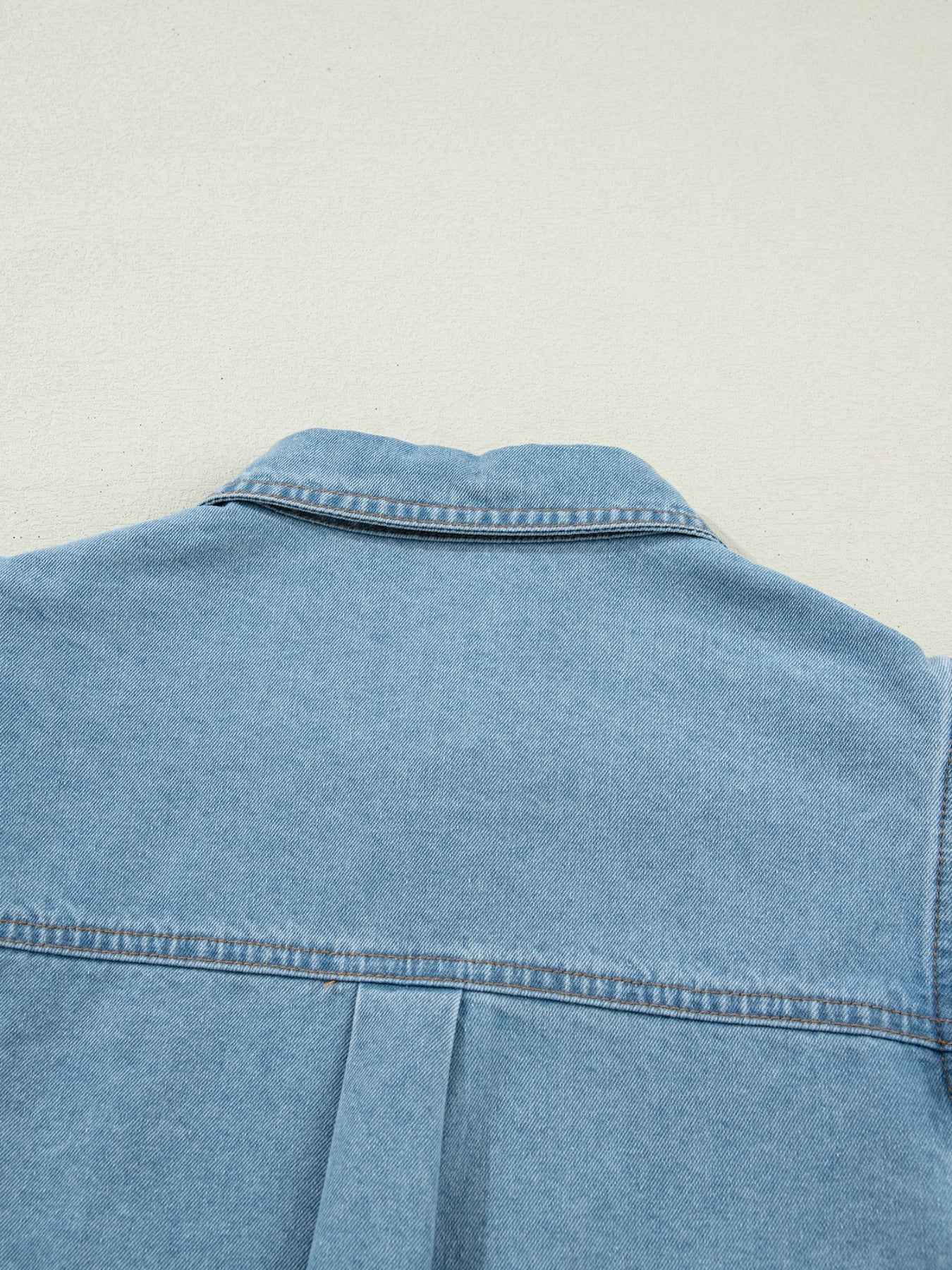 Ruffled Button-Down Denim Shirt