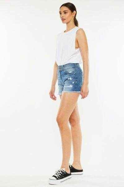 Kancan Full Size High Rise Raw Hem Denim Shorts for Women
