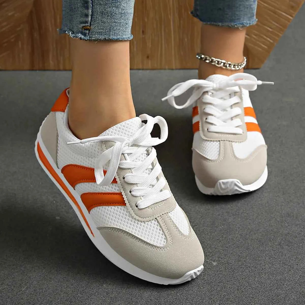 Striped Contrast Mesh Lace Up Sneakers