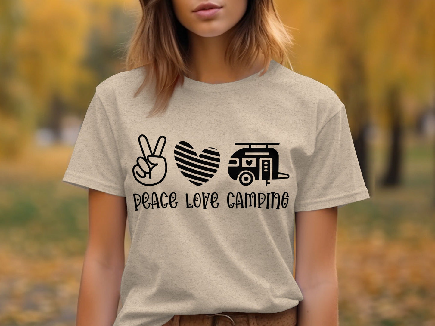 Peace Love Camping Symbol Design Graphic Novelty T-Shirt