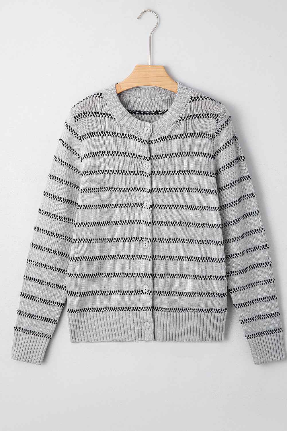 Arianna Stripe Button Front Ribbed Trim Short Cardigan