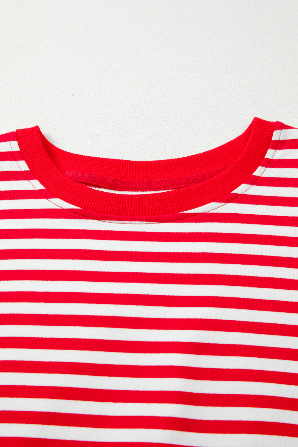 Red Striped Exposed Seam Drop Shoulder Long Sleeve Top