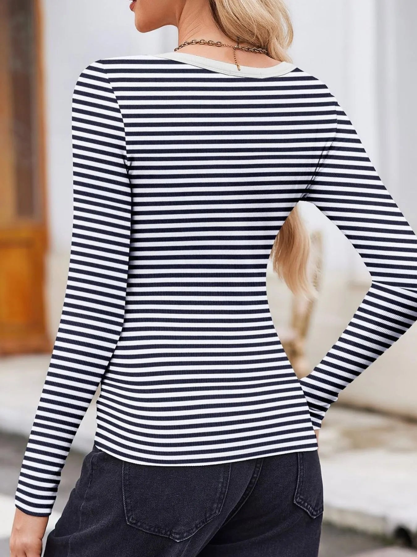 Striped Long Sleeve Scoop Neck T Shirt