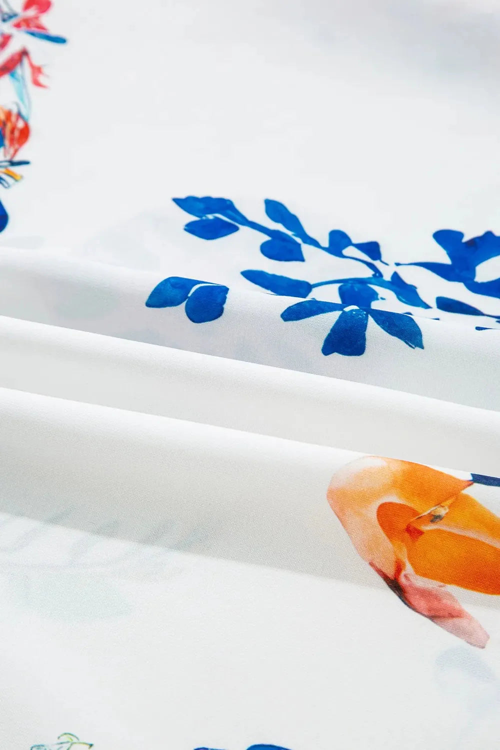 Bloom Printed 3/4 Sleeve Tie Neck Tassel Boho Blouse