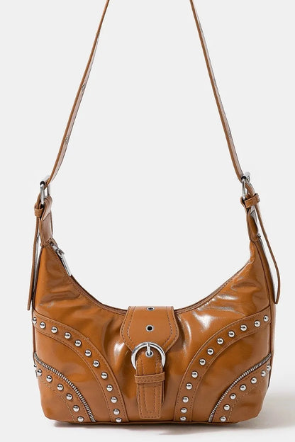 Fame Faux Leather Studded Trim Shoulder Bag Crossbody