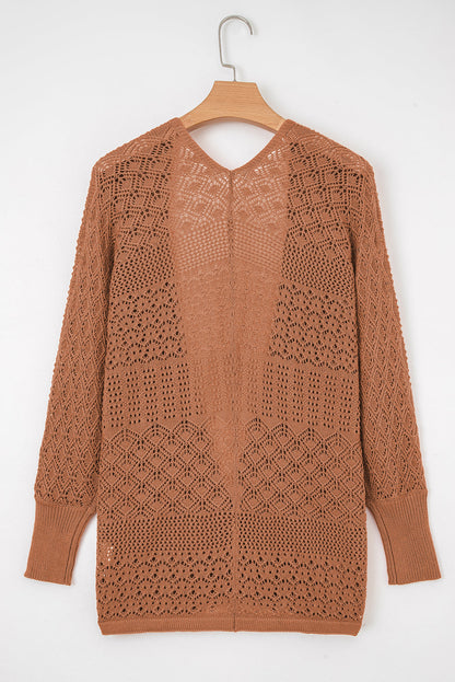 Redwood Burl Mix Pattern Hollow Knit Open Front Cardigan