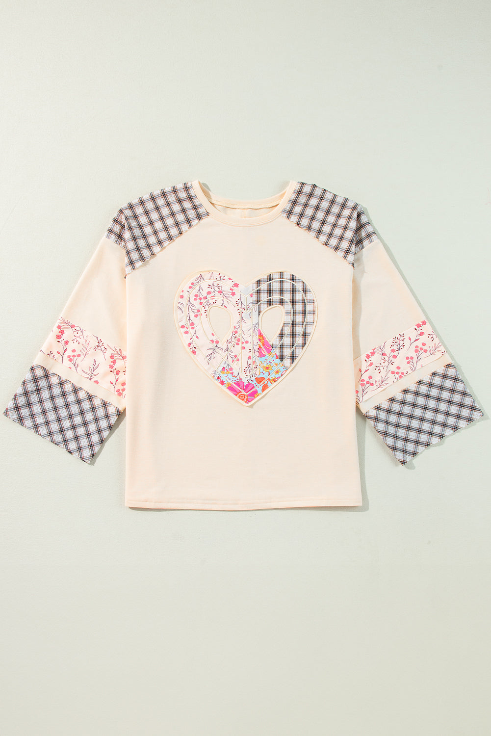 Plaid Floral Peace Heart Long Sleeve Top