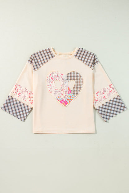 Plaid Floral Peace Heart Long Sleeve Top