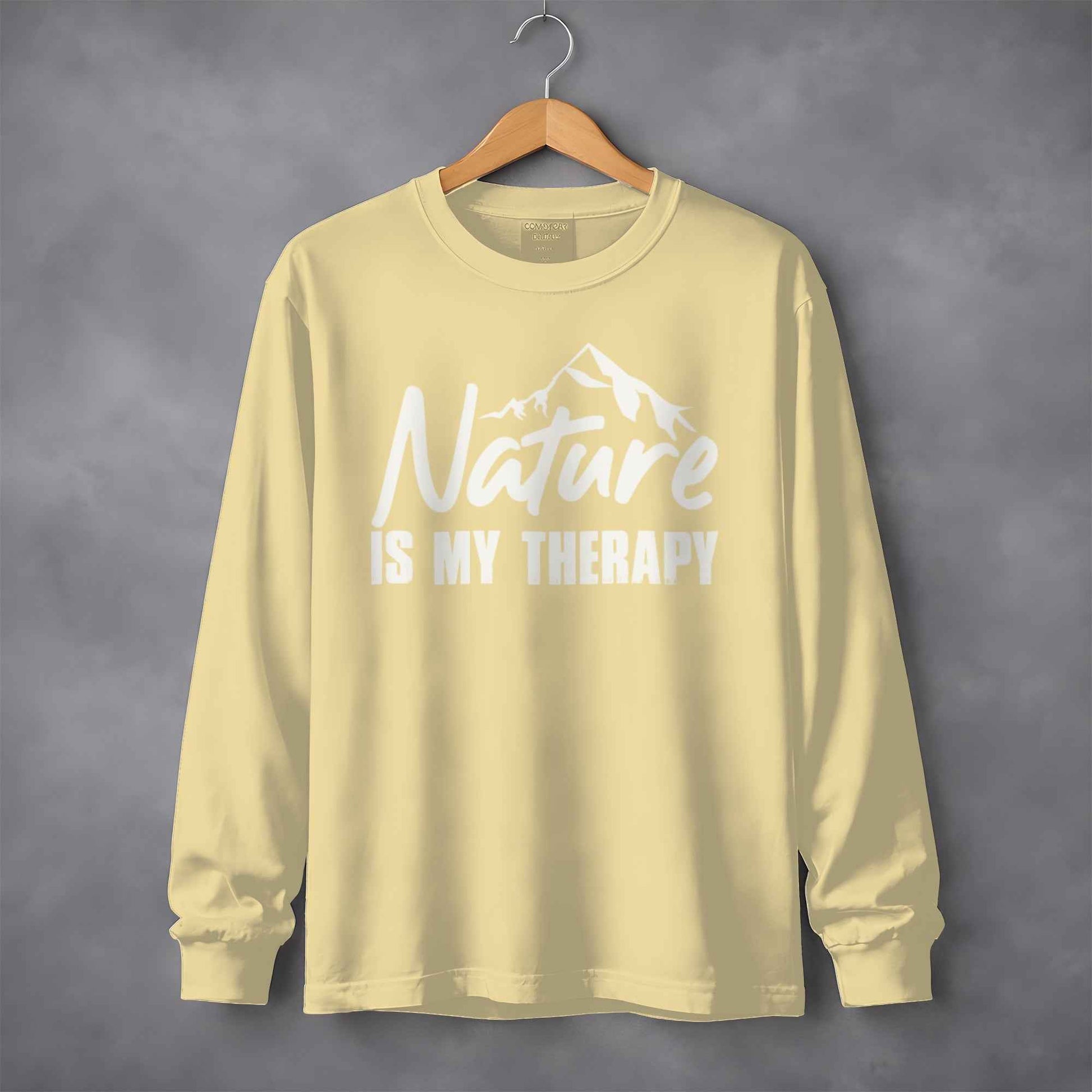 Nature Is My Therapy Mountain Graphic Text Long Sleeve T-Shirt