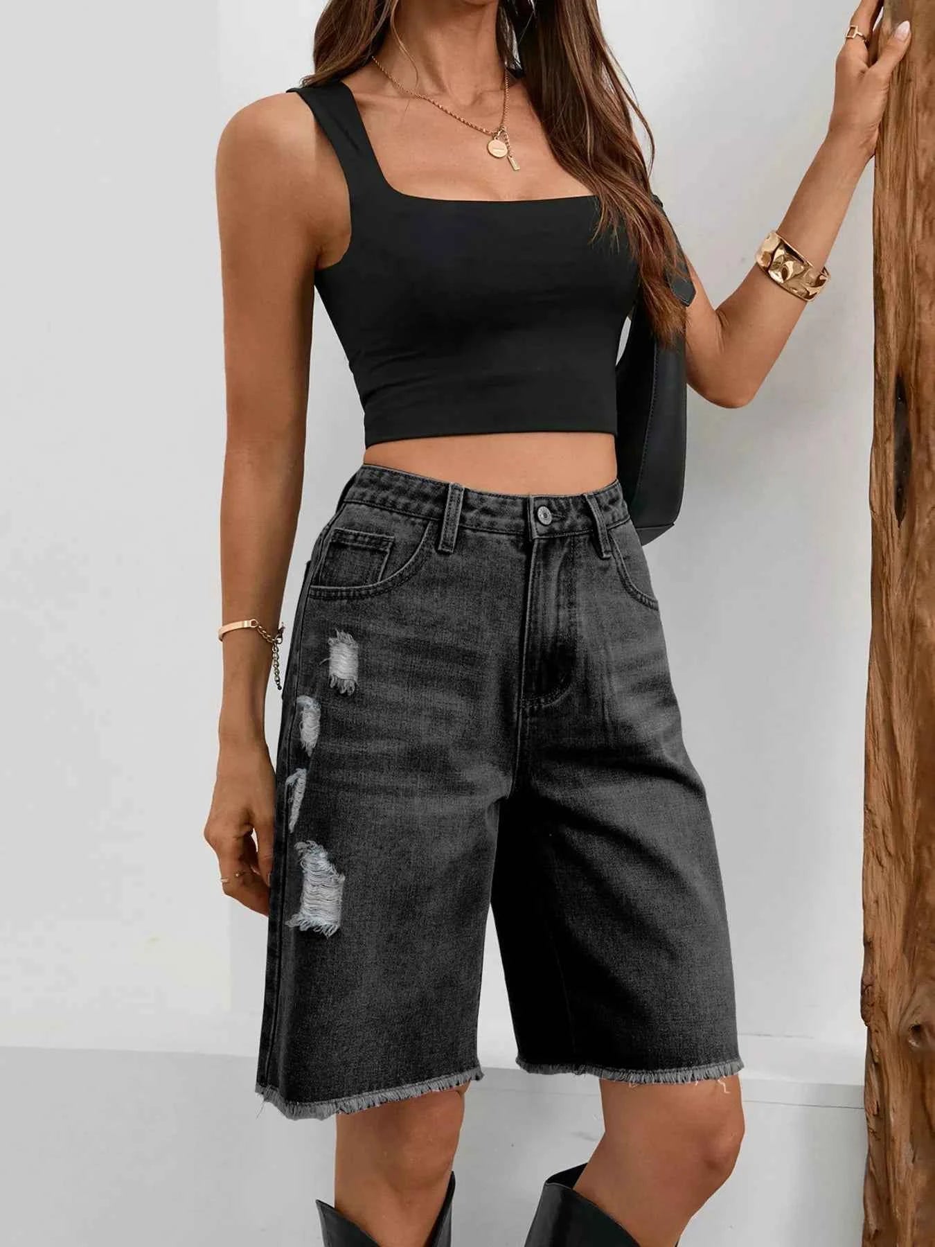 Ripped Frayed Hem Denim Shorts