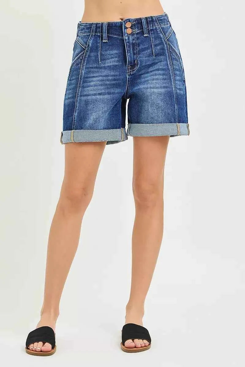 RISEN High Rise Seamed Roll Up Shorts
