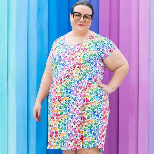 Adult "Jewelbug" Rainbow of Bugs Cap Sleeve Dress with Pockets