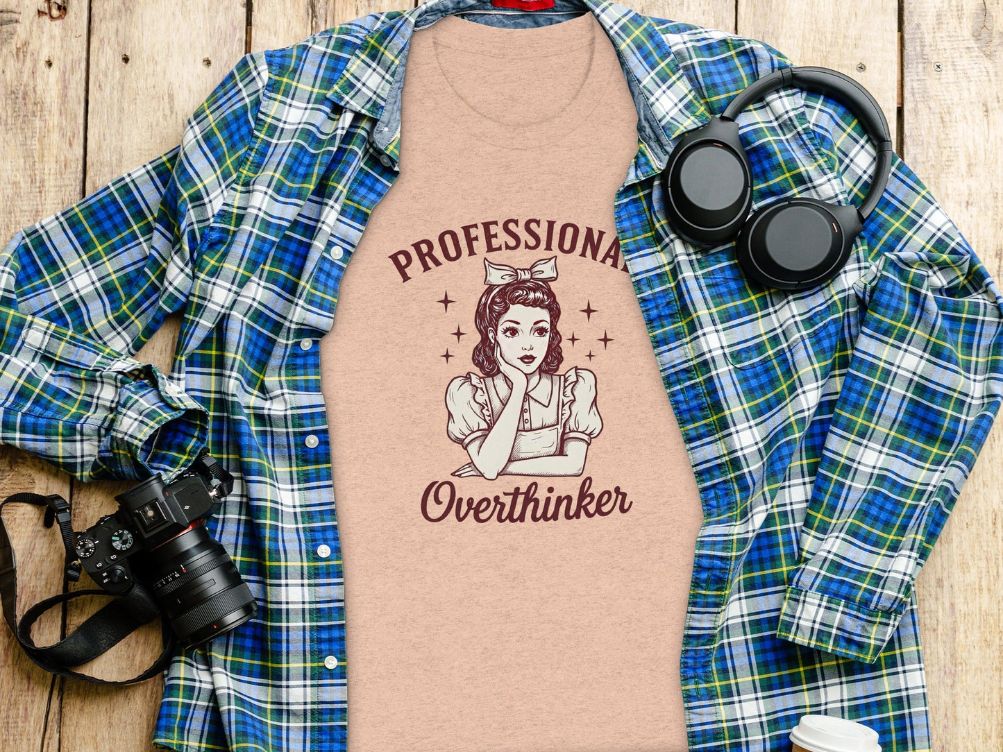 Professional Overthinker Cute Retro Girl Illustration T-Shirt