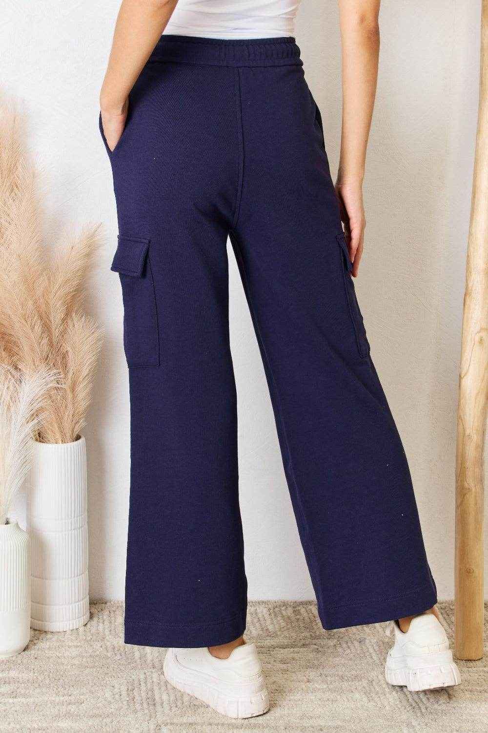 RISEN Drawstring Relaxed Cargo Wide Leg Pants for Women