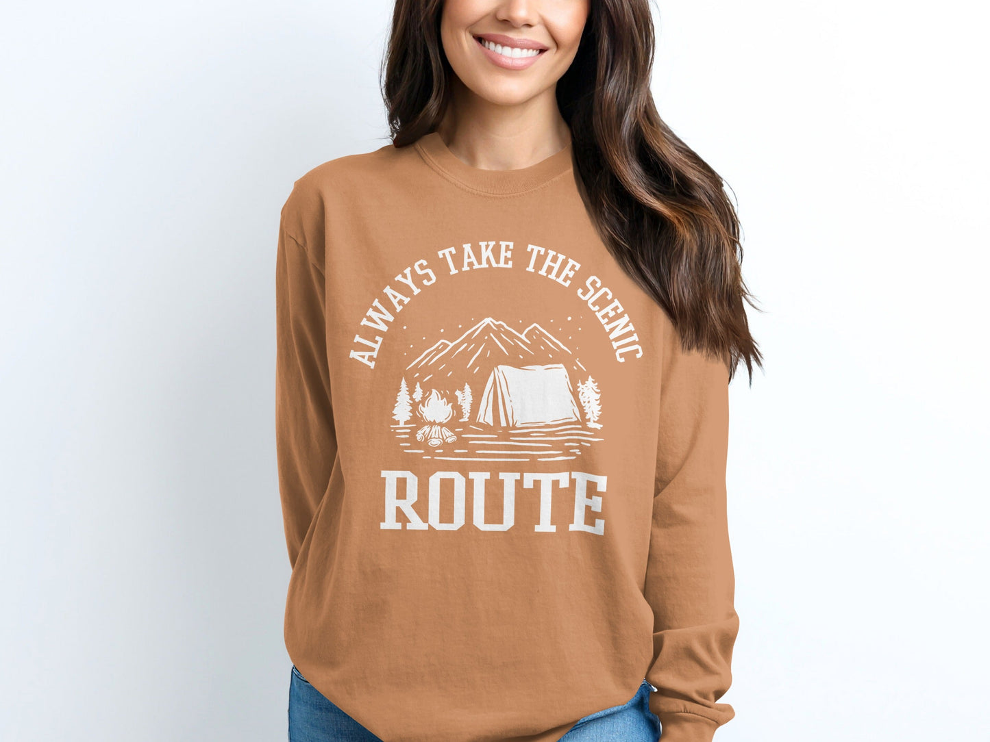 Always Take The Scenic Route Camping Adventure Long Sleeve T-Shirt