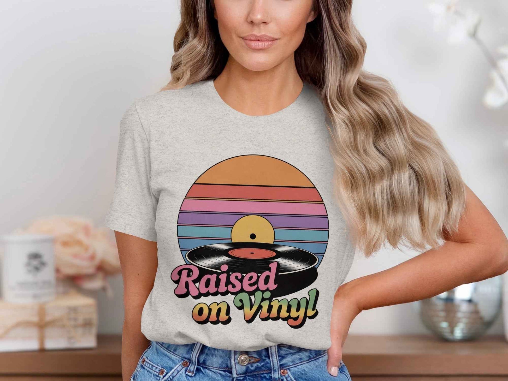 Raised On Vinyl Vintage Retro Style Design Graphic T-Shirt
