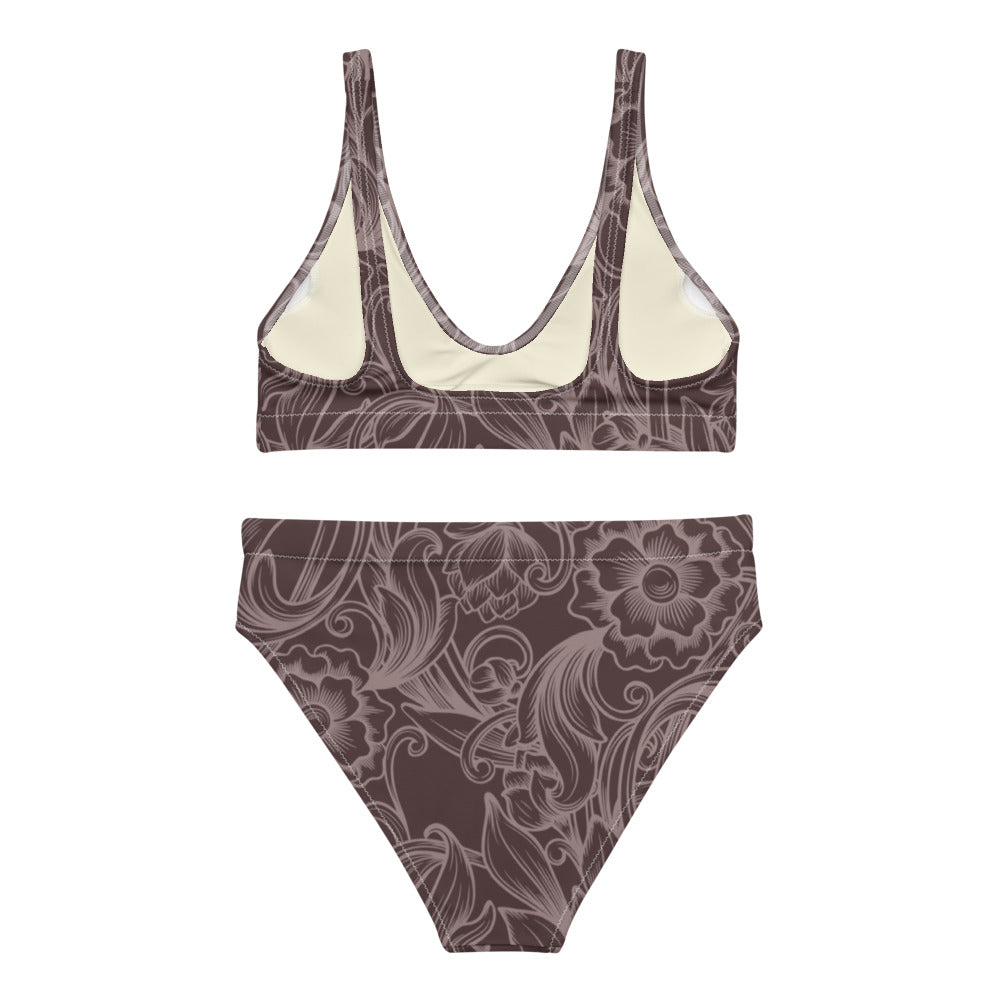 Brown Tooled high-waisted bikini