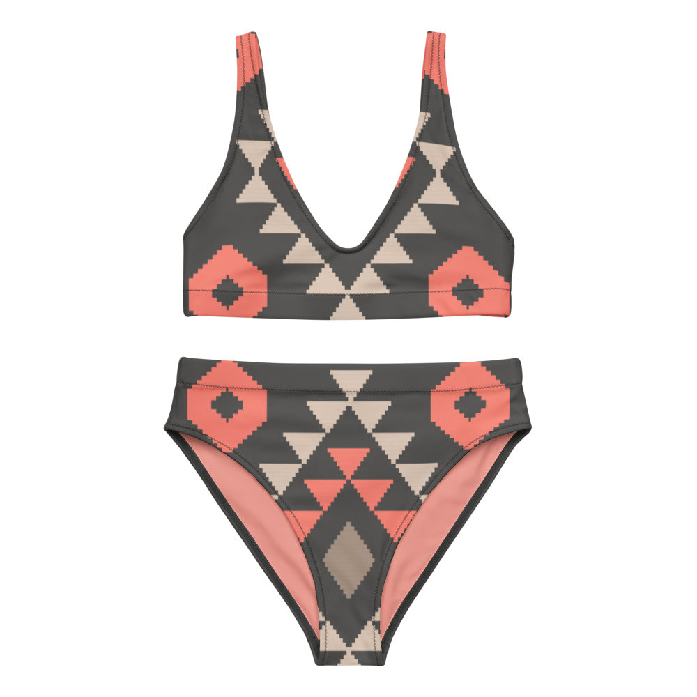 Pink Aztec High-Waisted Bikini