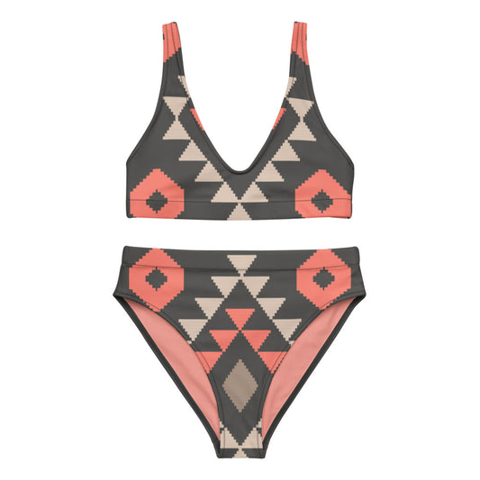 Pink Aztec High-Waisted Bikini